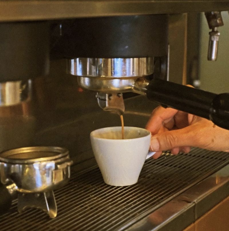 Espresso pouring from Coya's machine